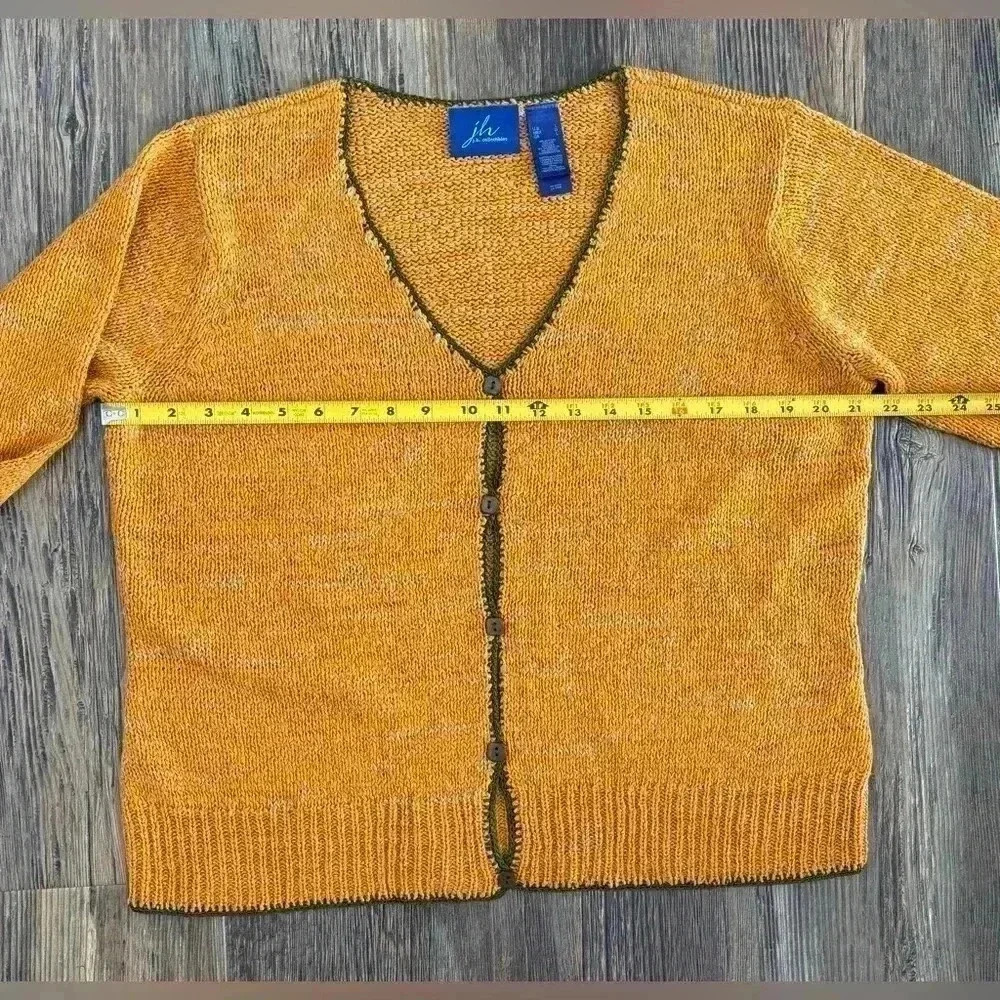 J.H. Collectibles Knit Cardigan Sweater Women’s Lg Orange Green 3/4 Sleeve NWT - Picture 5 of 11